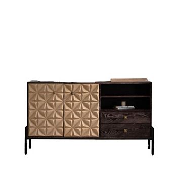 Geometric Sideboard Cabinet with Two Doors and Drawers for Dining Room Storage