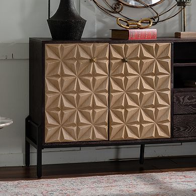Geometric Sideboard Cabinet with Two Doors and Drawers for Dining Room Storage