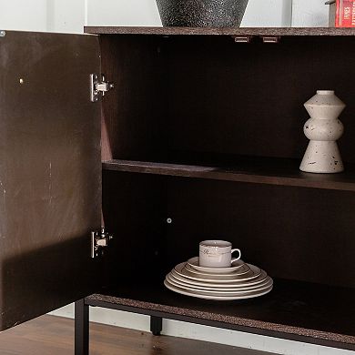 Geometric Sideboard Cabinet with Two Doors and Drawers for Dining Room Storage
