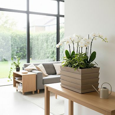 Geometric Planter Box Weatherproof Textured Finish Stone Composite for Garden