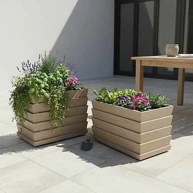 Geometric Planter Box Weatherproof Textured Finish Stone Composite for Garden