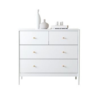 4 Drawer Compact Wooden Dresser For Nursery And Kids Bedroom Organizing Use