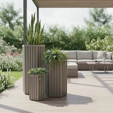 Garden Planter Pot with Reinforced Rim Weatherproof Composite for Outdoor Use