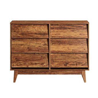 6 Drawer Double Wooden Chest With Bevel Details For Indoor Bedroom Organization
