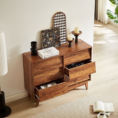 6 Drawer Double Wooden Chest With Bevel Details For Indoor Bedroom Organization