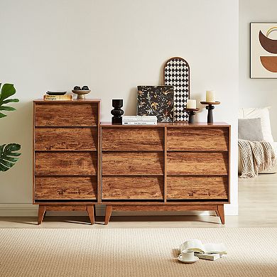 6 Drawer Double Wooden Chest With Bevel Details For Indoor Bedroom Organization