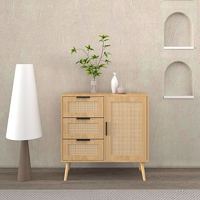 Rattan Wooden Storage Sideboard For Bedroom Hallway And Entryway Arrangement