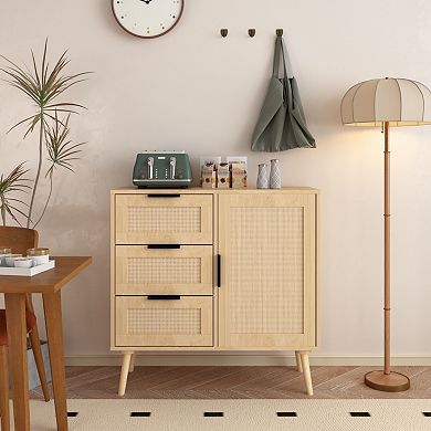 Rattan Wooden Storage Sideboard For Bedroom Hallway And Entryway Arrangement