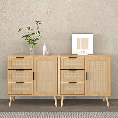 Rattan Wooden Storage Sideboard For Bedroom Hallway And Entryway Arrangement