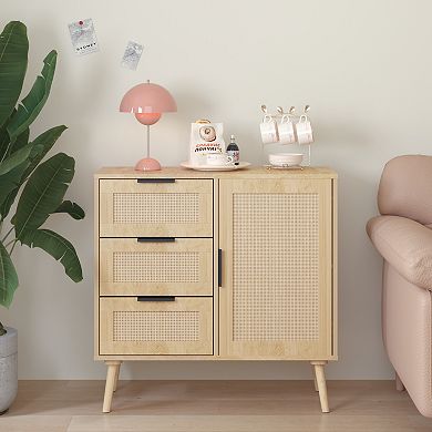 Rattan Wooden Storage Sideboard For Bedroom Hallway And Entryway Arrangement