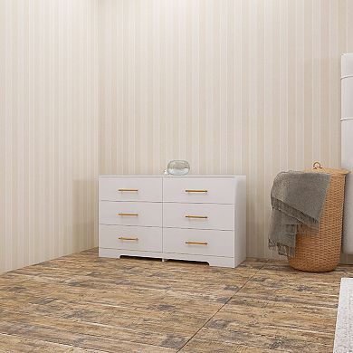 6 Drawer Large Wooden Chest With Golden Handles For Household Storage Use