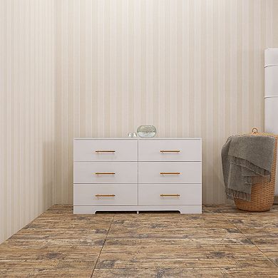 6 Drawer Large Wooden Chest With Golden Handles For Household Storage Use