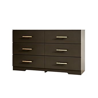 6 Drawer Large Wooden Chest With Golden Handles For Household Storage Use
