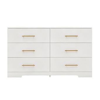 6 Drawer Large Wooden Chest With Golden Handles For Household Storage Use