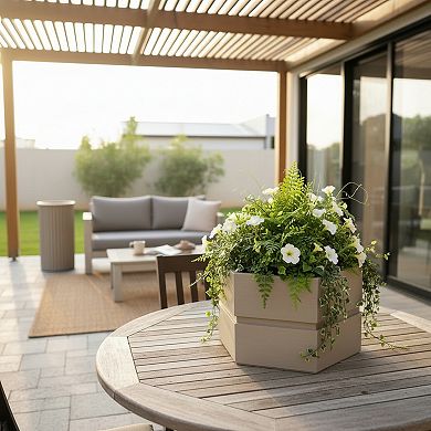 Geometric Column Planter Tall Sculptural Design Weatherproof Resin for Front Door