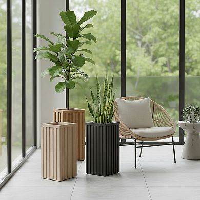 Round Planter Pot with Ribbed Texture Weather Resistant Resin for Deck and Yard
