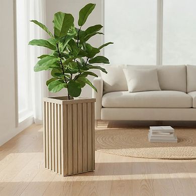 Round Planter Pot with Ribbed Texture Weather Resistant Resin for Deck and Yard