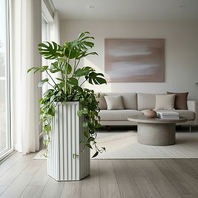 Geometric Column Planter Tall Square Design Impact Resistant Resin for Patio