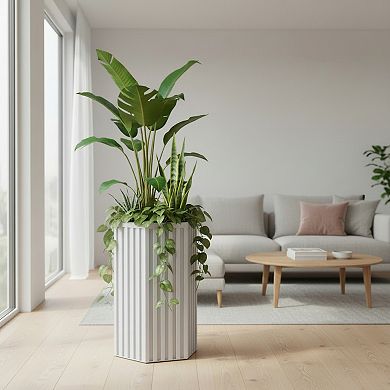 Geometric Column Planter Tall Square Design Impact Resistant Resin for Patio