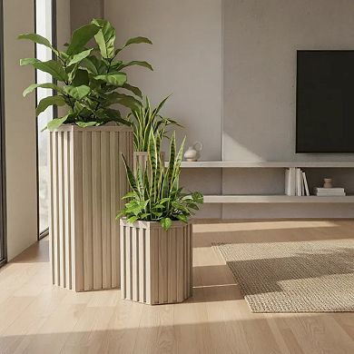 Decorative Column Planter Fluted Pedestal Style Resin for Front Porch and Yard