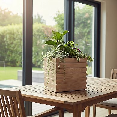 Column Planter Pot with Removable Liner Tall Fluted Resin for Entryway and Deck