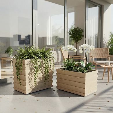 Column Planter Pot with Removable Liner Tall Fluted Resin for Entryway and Deck