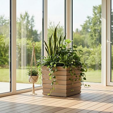 Column Planter Pot with Removable Liner Tall Fluted Resin for Entryway and Deck