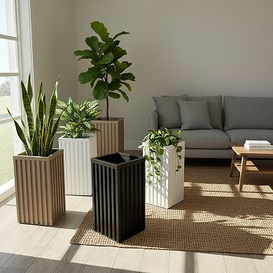 Column Planter Pot with Elevated Base Lightweight Stone Composite for Entryway
