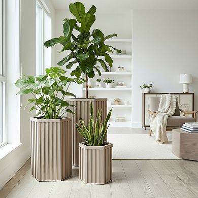 Decorative Patio Planter Box with Wood Grain Texture Resin for Deck and Porch