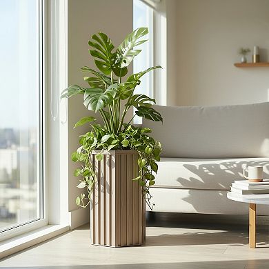 Decorative Patio Planter Box with Wood Grain Texture Resin for Deck and Porch