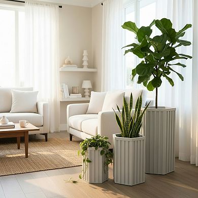 Geometric Planter Bowl Low Profile Wide Base Stone Composite for Tabletop