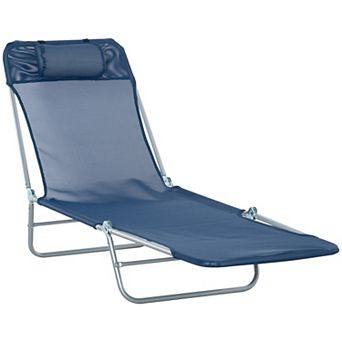 Folding Chaise Lounge Reclining 6-Position With Headrest Mesh For Backyard