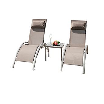Outdoor Lounge Chairs Aluminum Adjustable Recliners With Side Table For Poolside Set