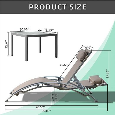 Outdoor Lounge Chairs Aluminum Adjustable Recliners With Side Table For Poolside Set