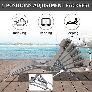Outdoor Lounge Chairs Aluminum Adjustable Recliners With Side Table For Poolside Set
