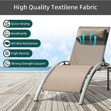 Outdoor Lounge Chairs Aluminum Adjustable Recliners With Side Table For Poolside Set