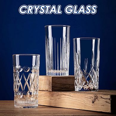 Crystal Highball Glass Set, Durable Tumblers for Cocktails & Drinks