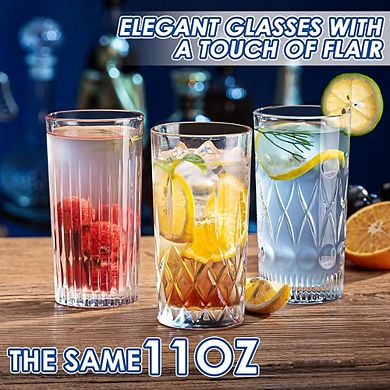 Crystal Highball Glass Set, Durable Tumblers for Cocktails & Drinks