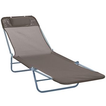 Folding Chaise Lounge Reclining 5-Position With Headrest Mesh For Poolside
