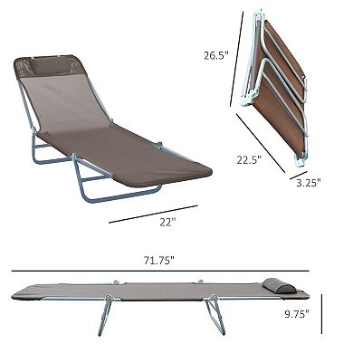 Folding Chaise Lounge Reclining 5-Position With Headrest Mesh For Poolside