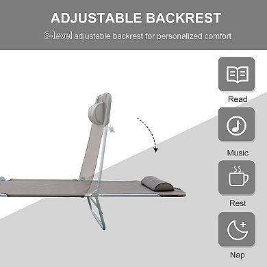 Folding Chaise Lounge Reclining 5-Position With Headrest Mesh For Poolside