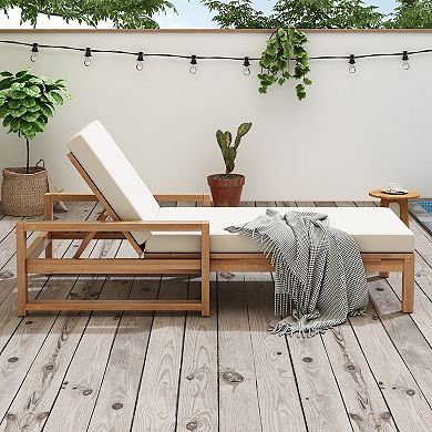Outdoor Lounge Chair 5-Position Adjustable Backrest With Cushion For Patio Garden