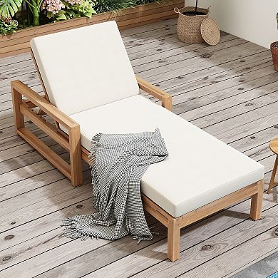 Outdoor Lounge Chair 5-Position Adjustable Backrest With Cushion For Patio Garden