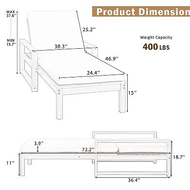 Outdoor Lounge Chair 5-Position Adjustable Backrest With Cushion For Patio Garden