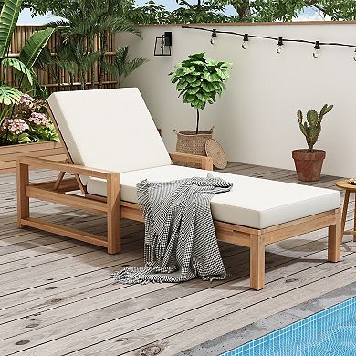 Outdoor Lounge Chair 5-Position Adjustable Backrest With Cushion For Patio Garden