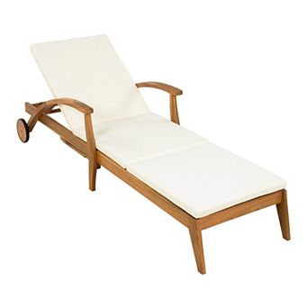 Patio Chaise Lounge Acacia Wood With Wheels And Cushion For Garden Recliner