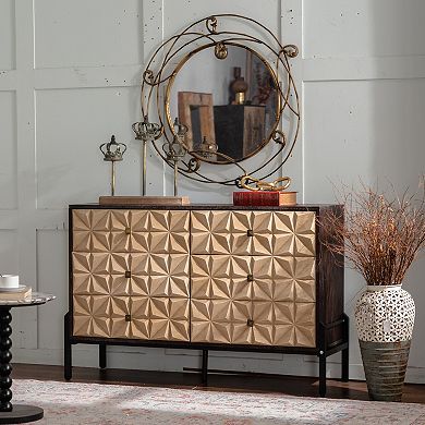Six Drawer Dresser with Geometric Diamond Pattern for Bedroom and Living Room