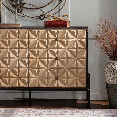 Six Drawer Dresser with Geometric Diamond Pattern for Bedroom and Living Room