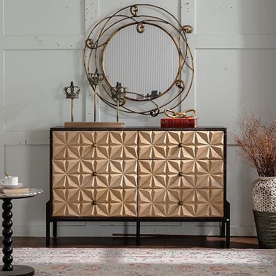Six Drawer Dresser with Geometric Diamond Pattern for Bedroom and Living Room