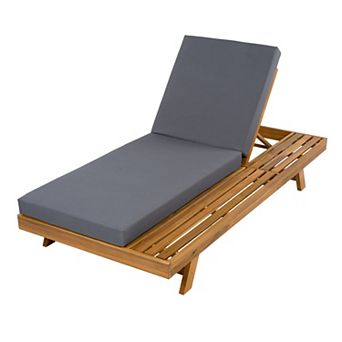 Patio Chaise Lounge Acacia Wood With Water-Resistant Cushions For Backyard Set